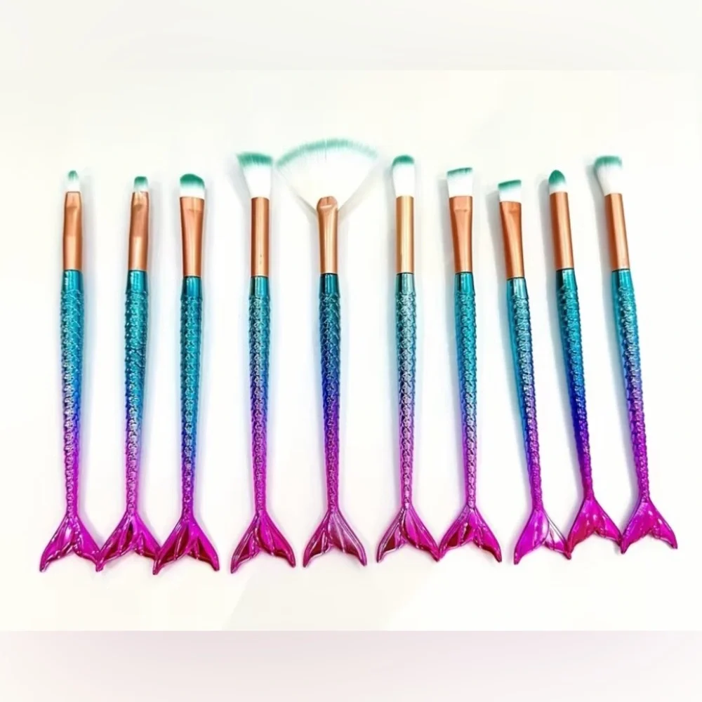 Mermaid Tail Multicolor Make-Up Brushes Set (10pcs)